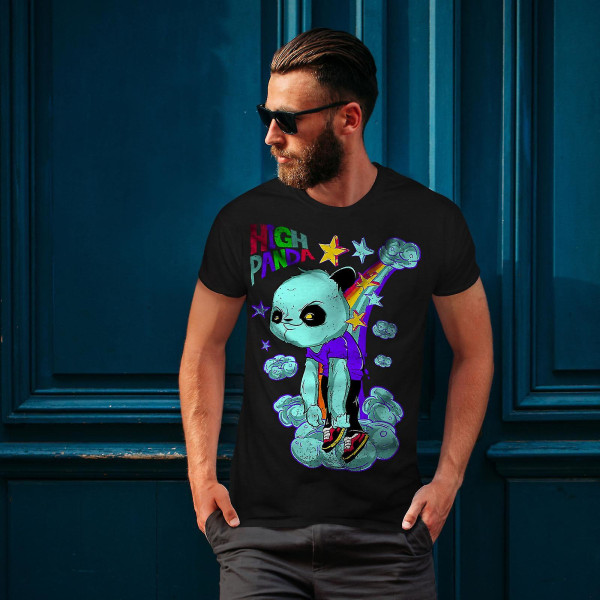 High Evil Panda China Men Blackt-shirt | Wellcoda M