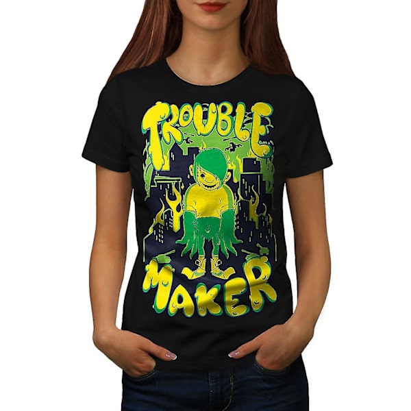 Trouble Maker Art Women Blackt-shirt | Wellcoda L