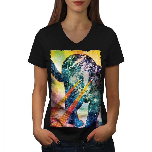 Abstrakt Beast Animal Women T-shirt med svart v-hals 3XL