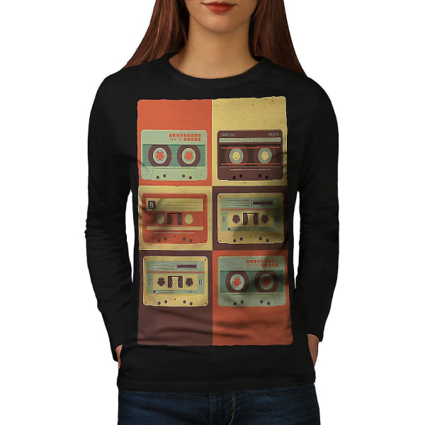 Vintage Cassette Music Women Blacklong Sleeve T-shirt M