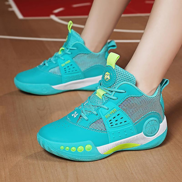 Barn Basketskor Mode Halkfria sneakers Andas Pojkar Flickor Sportskor 7062 Cyan 36