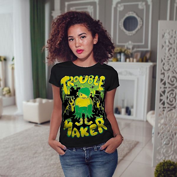 Trouble Maker Art Women Blackt-shirt | Wellcoda XXL