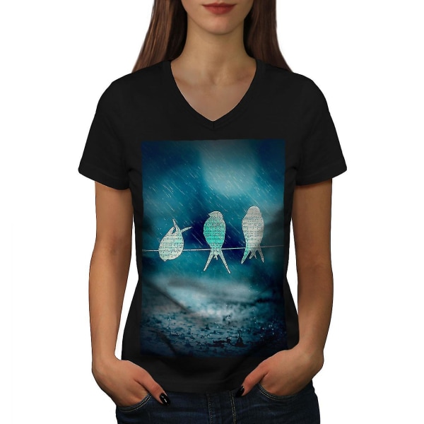 Bird Notes Piano T-shirt för kvinnor XXL