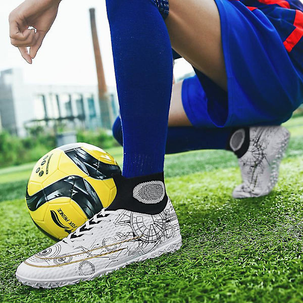 Fotbollsskor för män Spikes Fotbollsskor för ungdomar Stövlar Athletic Sneaker 3C566-1 White 46