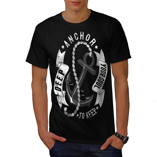 Anchor Your Soul Slogan Men Blackt-shirt XXL