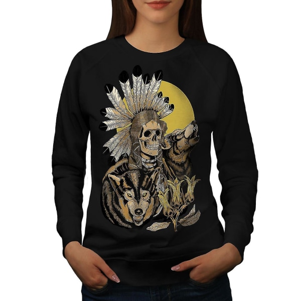 Natur Wolf Spirit Skull Women Blacksweatshirt M