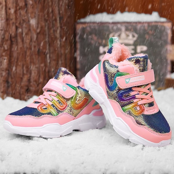 Snow Sneakers för barn Andas löparskor Mode Flickor Sportskor A01-1 Pink 26