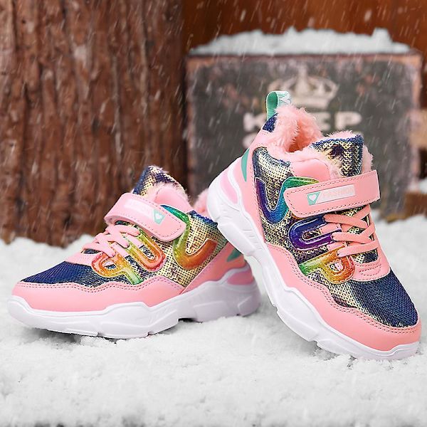 Snow Sneakers för barn Andas löparskor Mode Flickor Sportskor A01-1 Pink 34