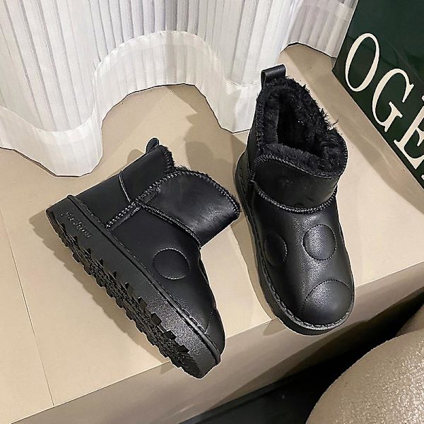 Pojkar Flickor Vintersnöboots Varma ankelstövlar Barn Anti-halk vinterskor H2109 Black 30