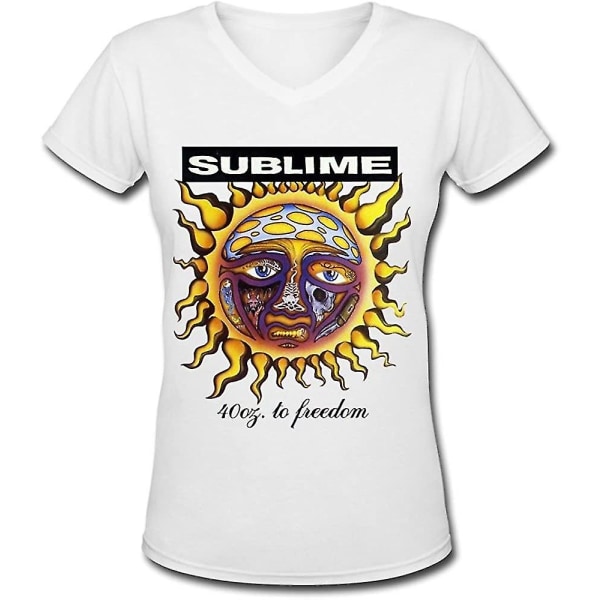Soulya Women's Sublime 40 Oz To Freedom Skateboard Kortärmad bomull V-ringad T-shirt Storlek Us White M