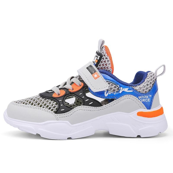 Sneakers för barn för pojkar, flickor, löpning tennisskor, lätt andas, sport, atletisk 3B9050 Gray 34