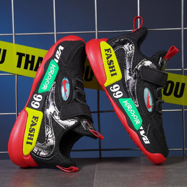 Sneakers för barn Andas löparskor Mode Sportskor L888 BlackRed 32