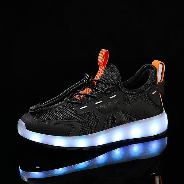 Lätta barnskor Uppladdningsbara LED-ljusavgivande skor 2201 BlackOrange 37