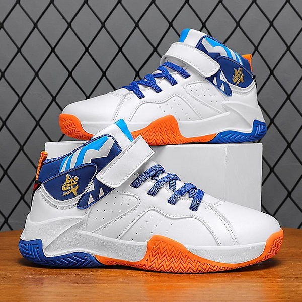Barn basketskor Mode halkfria sneakers Andas sportskor 391 WhiteBlue 33