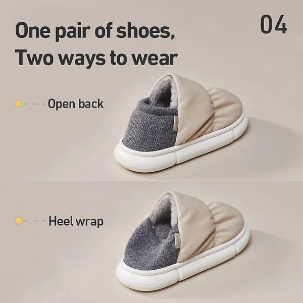 Vinter Kvinnor Tofflor Bröd Skor Utomhus Inomhus Hem Skor Män PU Varm plysch Dual Purpose EVA Tjock sula Halkfri Meteorite Grey 42-43 insole 27cm