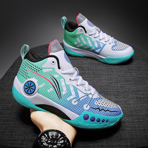 Barn Basketskor Mode Pojkar Flickor Sneakers Andas Sportskor 2207 Cyan 39