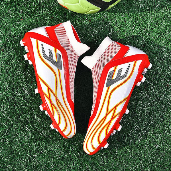 Fotbollsskor för män Fotbollsskor för vuxna med hög ankel Grästräning Sport Skor Sneakers 2Lkhu02 Red 36