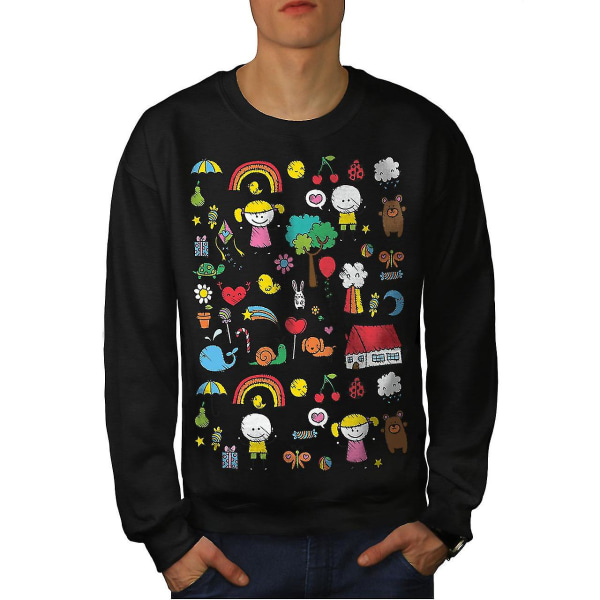 Söta färgglada män Blacksweatshirt XL