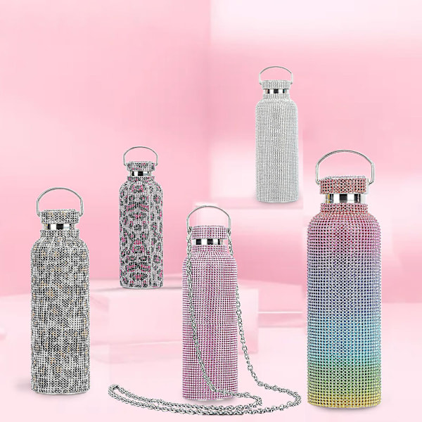350ml/500ml/750ml isolerad flaska strass inlagd thermal rostfritt stål Barnisolerad vattenkopp för resor Pink 750ML