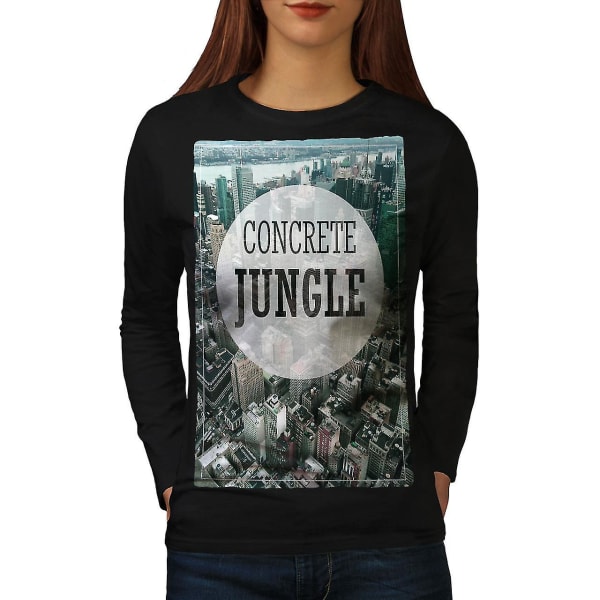 Jungle Urban Photo City Svart långärmad T-shirt för kvinnor S