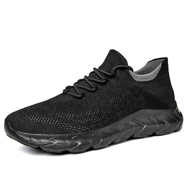 Sneakers för flugvävning för män Andas löparskor Mode sportskor 3A836 BlackGray 41