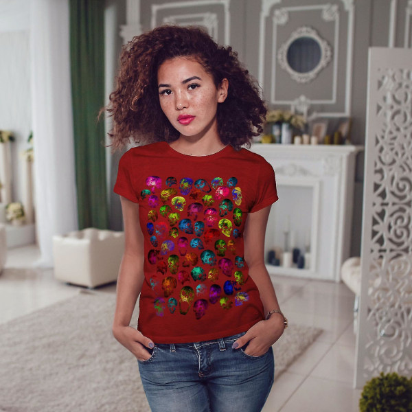Skull Glow Head Art T-shirt för kvinnor XXL