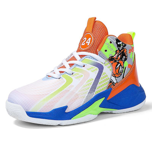 Basketskor för barn Mode Halkfria sneakers Sportskor som andas 6969 BlueOrange 37