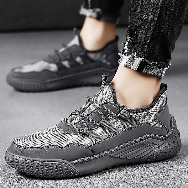 Promenadskor för män Andas Flying Woven Mesh joggingskor Halkfria sneakers 3C9902 Gray 40