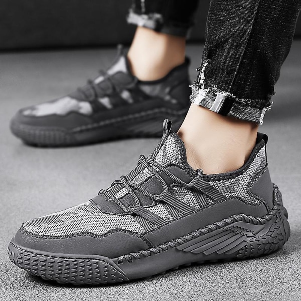 Promenadskor för män Andas Flying Woven Mesh joggingskor Halkfria sneakers 3C9902 Gray 41