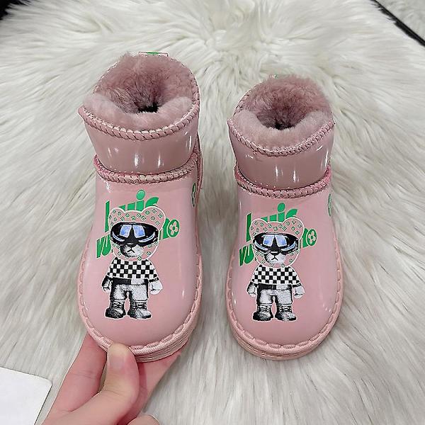 Snöskor för barn Pojkar Flickor Stövlar Varma ankelstövlar Halkskyddade vinterskor M23 Pink 34