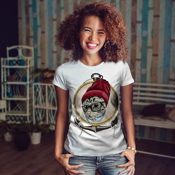 Face Swag Cool Head Cat Whitet-shirt för kvinnor M