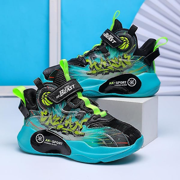 Barn Sneakers Andas löparskor Pojkar Flickor Mode Sportskor K1199 BlackGreen 34