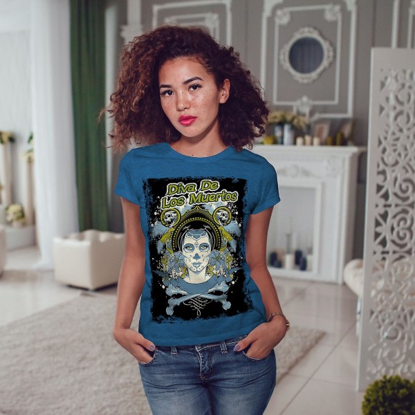 Los Muertos Kvinna Skull Kvinna Royal Bluet-shirt S