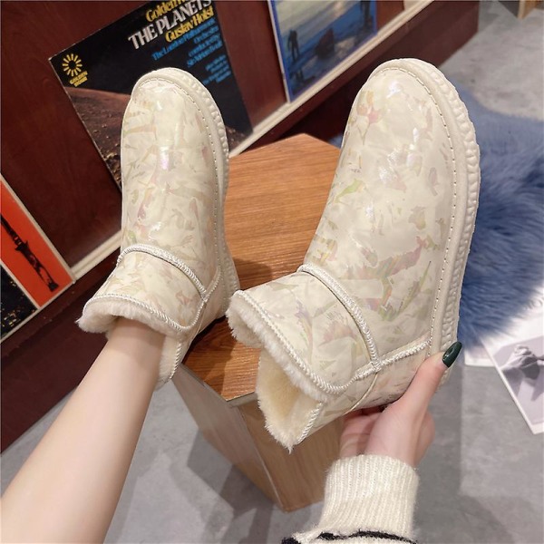 Dam Vinterstövlar Snow Boot Plysch Varma Skor Vattentät Boot X-01 Beige 38