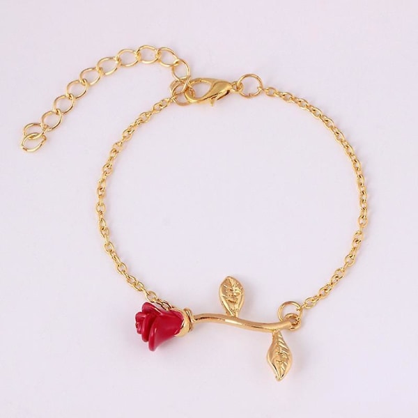 Snygg röd färg Rose Flower hängande länk armband för kvinnor Girl Party smycken present