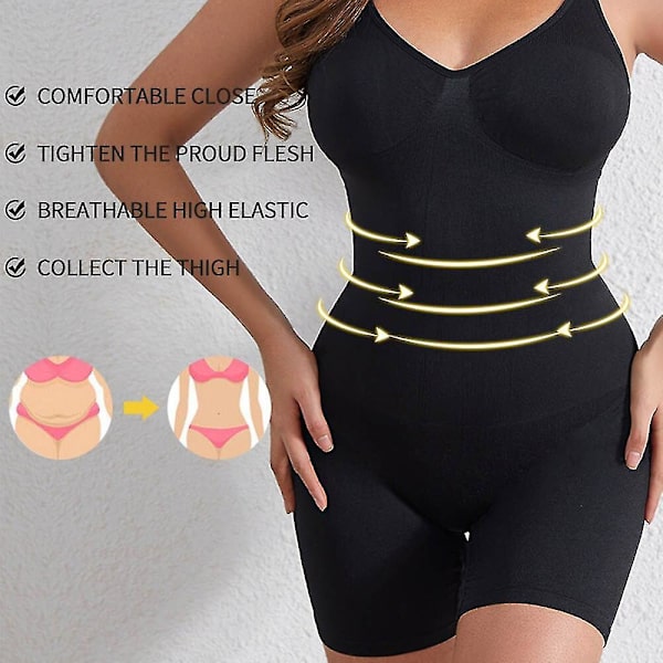 Body Shapewear Kvinnor Helkroppsformare Magkontroll Slimming Slida Butt Lifter Push Up Lår Smalare Abdomen Shapers Korsett, svart