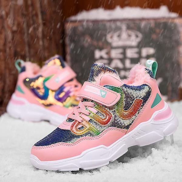 Snow Sneakers för barn Andas löparskor Mode Flickor Sportskor A01-1 Pink 34