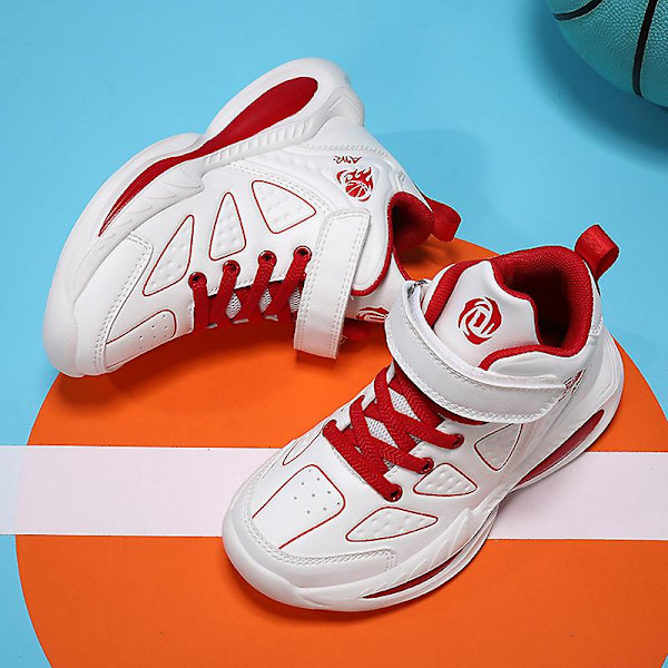 Pojkar Flickor Basketskor Barn Sneakers Andas Sportskor 5088 WhiteRed 33