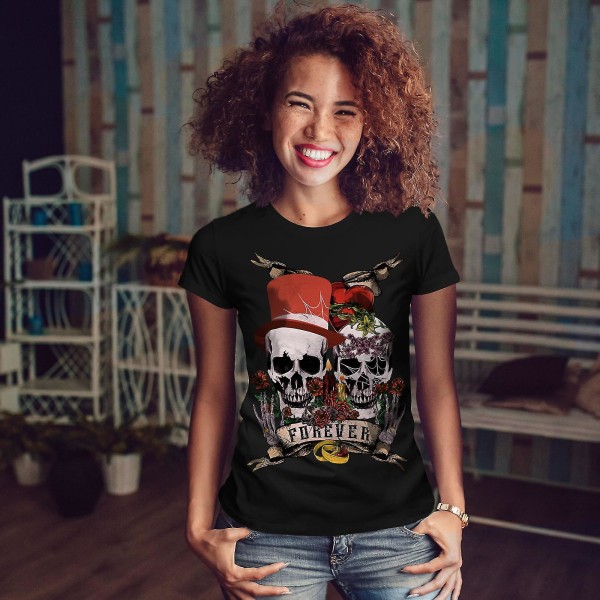 Love Forever Metal Skull Women Blackt-shirt L