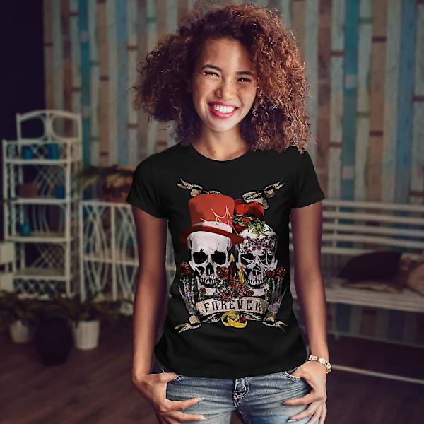 Love Forever Metal Skull Women Blackt-shirt S