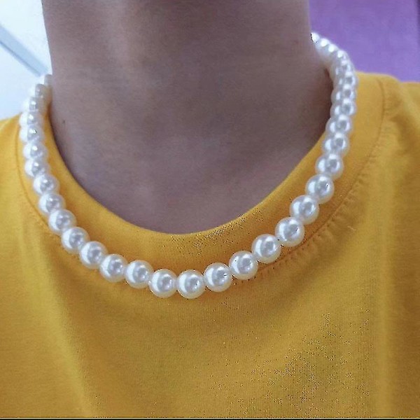 2022 New Fashion Imitation Pearl Herrhalsband Enkel Klassisk Bredd 6/8 45cm 6mm