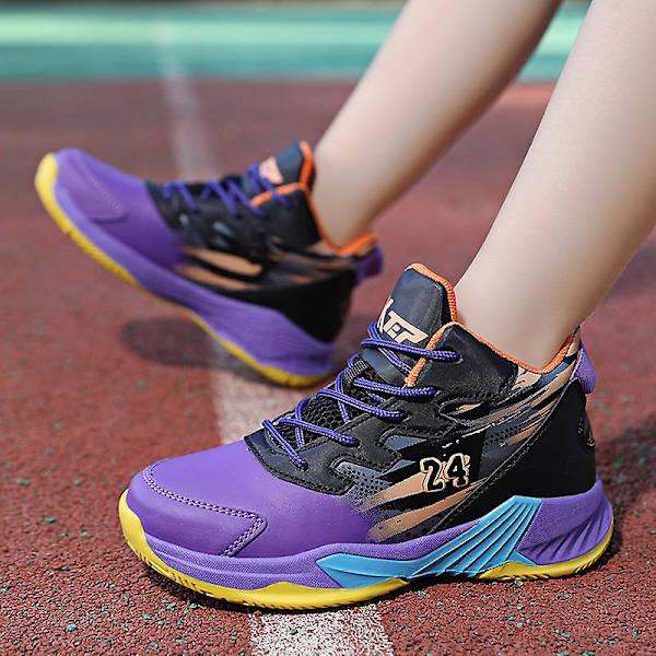 Basketskor för barn Mode Halkfria sneakers Sportskor som andas Yj008 BlackPurple 34