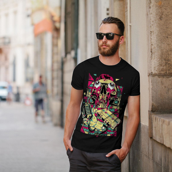Musik Zombie Mic Mode Män Blackt-shirt L