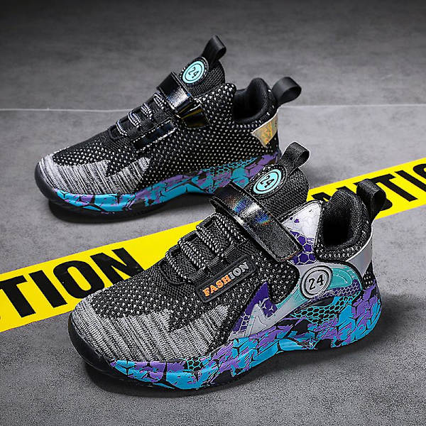 Basketskor för barn Mode Pojkar Flickor Sneakers Andas Sportskor 2202 BlackPurple 34