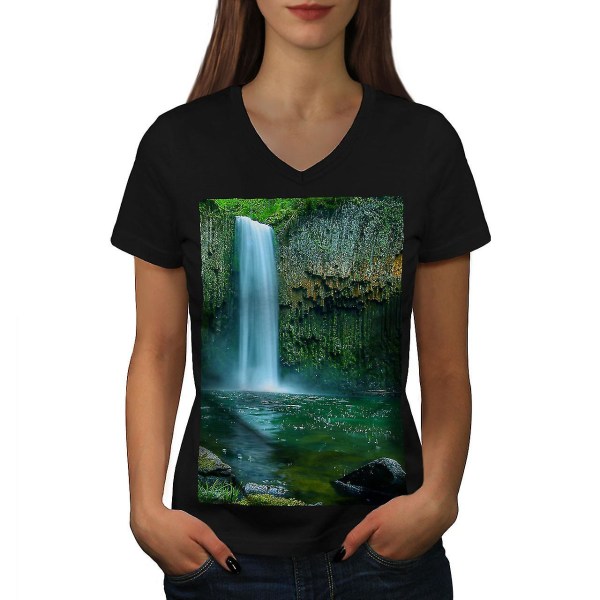 Grön vattenfall natur kvinnor T-shirt S