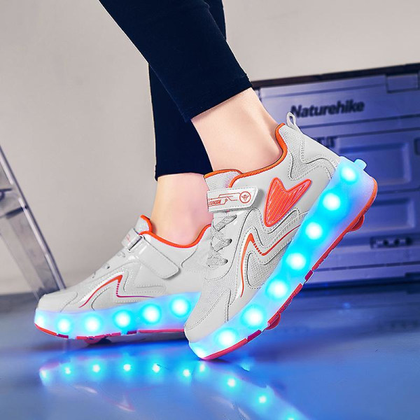 Barnsneakers Dubbelhjulsskor Led Light Shoes 118 WhiteOrange 32