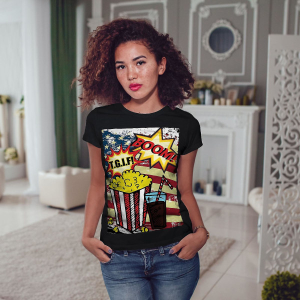 Popcorn Och Cola Kvinnor Blackt-shirt L