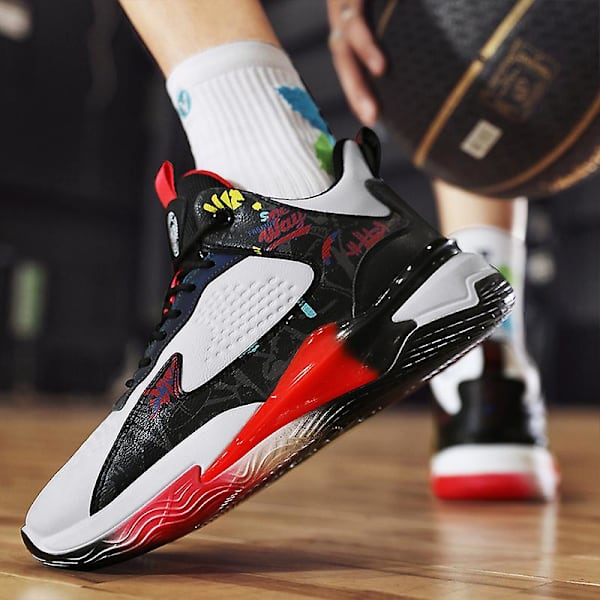 Basketskor för män Mode Halkfria Sneakers Andas Sportskor Yj993 WhiteRed 44
