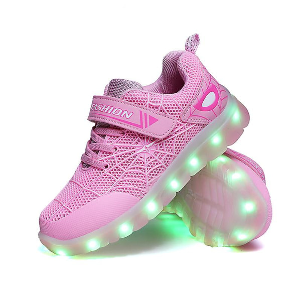 Barnsneakers Led Flash Skor Mode löparskor 807 Pink 28