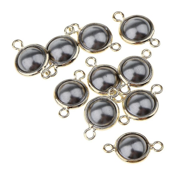 10x10st Pearl Beads Charms Damhänge Halsband Tillbehör Svart 2-hål 8mm 8 Pcs
